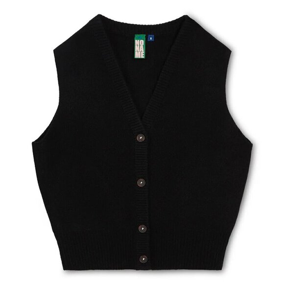 New NONAME is needed Button-Up Cashmere Blend Sleeveless Black Vest Sweater NWT